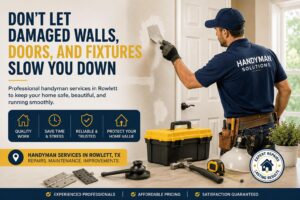Handyman repairing drywall and home fixtures in Rowlett, TX.