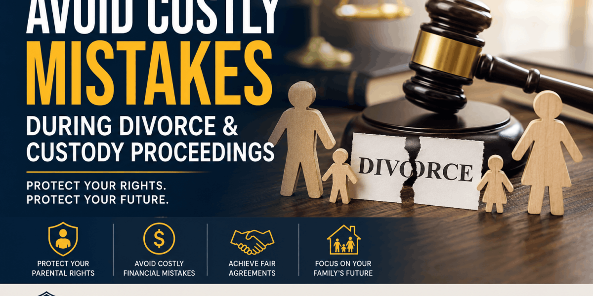 Family law featured image showing divorce, child custody, and legal guidance concepts with a courtroom gavel and family figures.